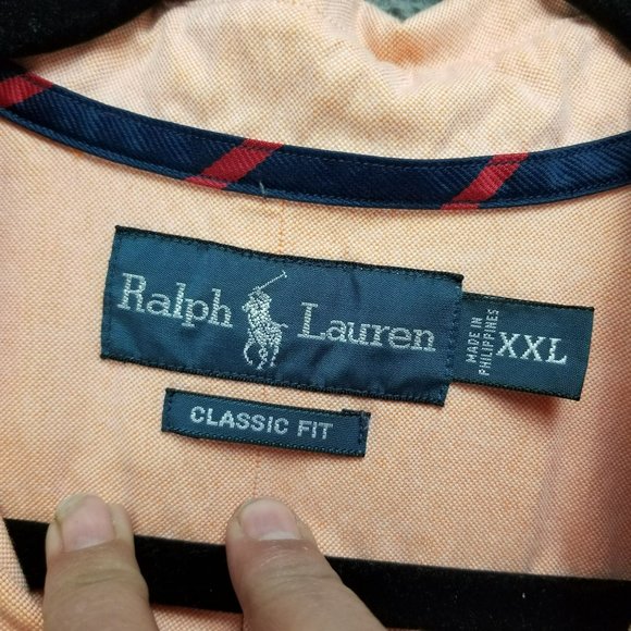 Ralph Lauren Shirt Mens XXL Orange 100% Cotton Long Sleeve Button Up Color Logo - Picture 3 of 14